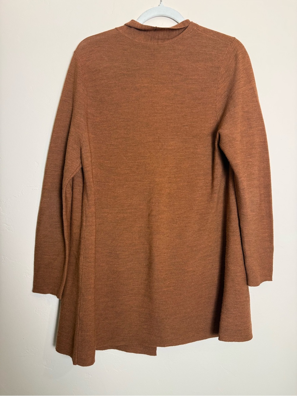 Eileen Fisher Long Wool Cardigan Open-Front Burnt Orange-Brown Merino Sweater - Picture 2 of 5